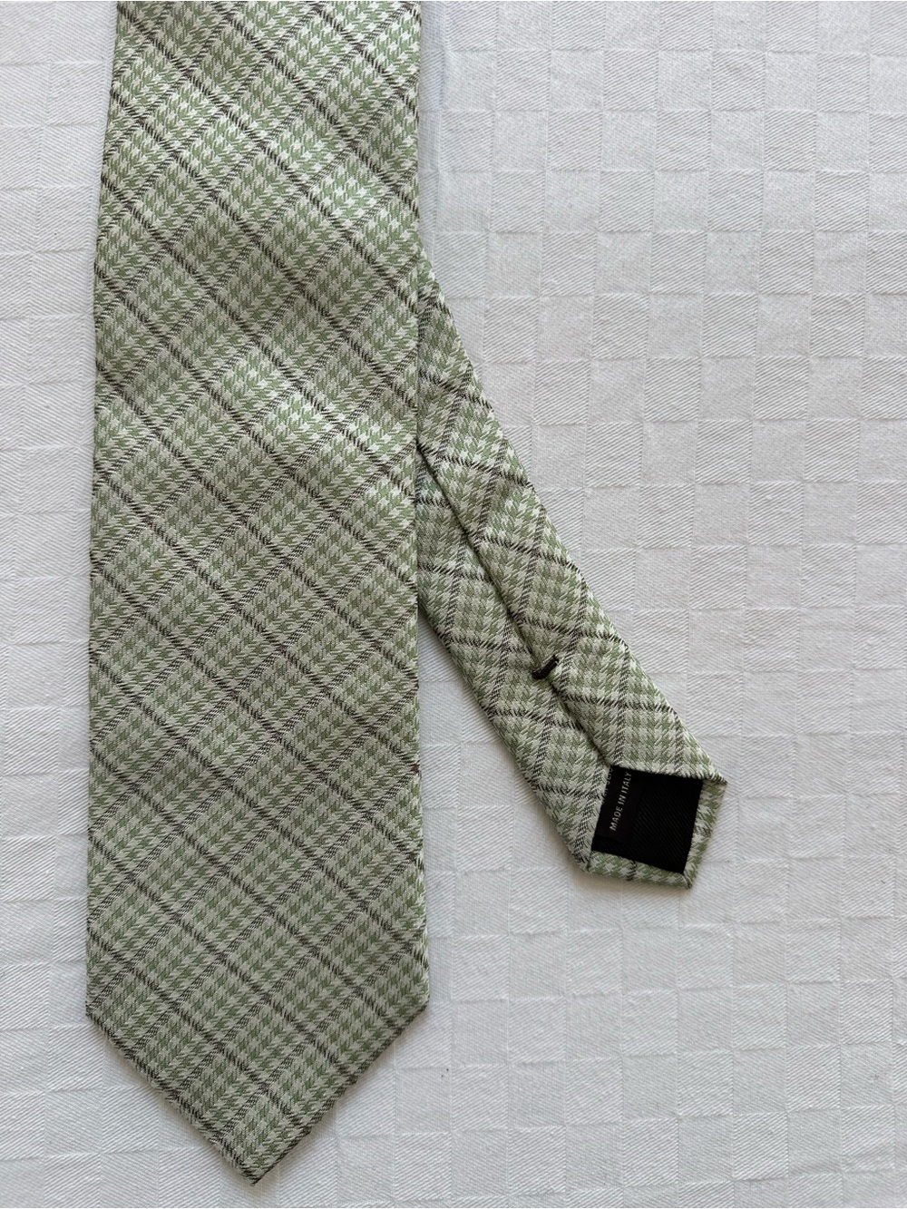 Canali Light Green Plaid Silk Tie
